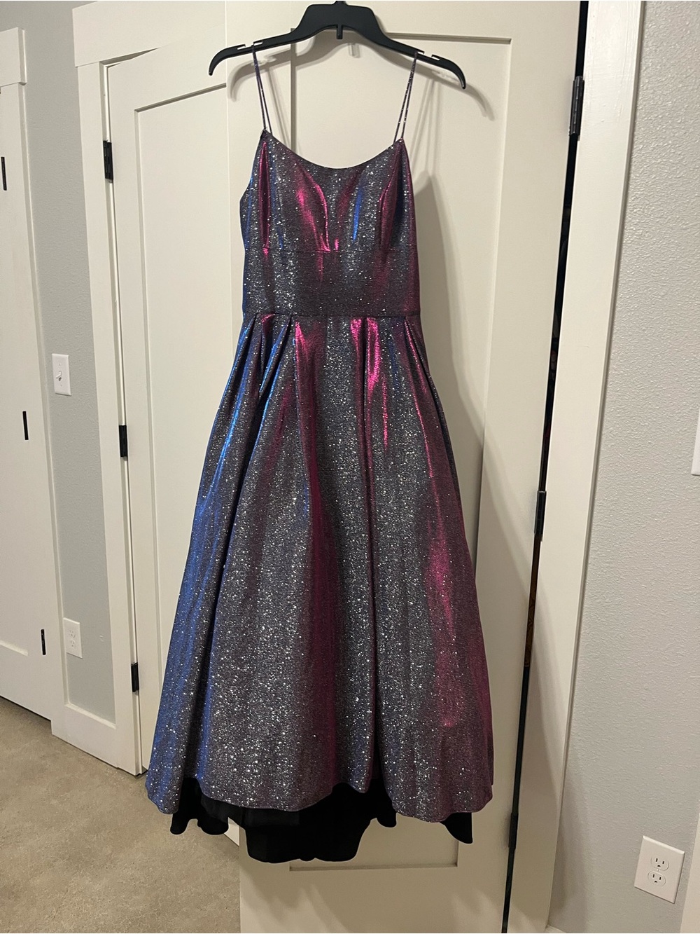 Betsy Adam Purple Iridescent Galaxy Glitter Ball Gown Formal Dress